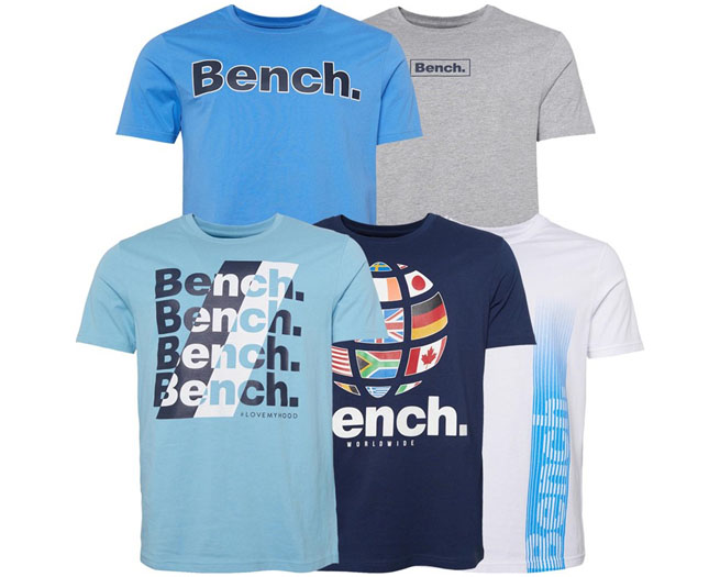 Bench 5 Pakkaus T-paidat Miehet Denim Sininen Harmaa Marl Tummansininen Valkoinen Ice Sininen