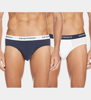 Emporio Armani 2 Pakkaus Slips Miehet Valkoinen Tummansininen Sininen