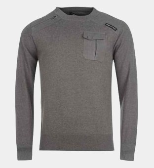 Crafted Zip Pocket Knitted Villapaita Miehet Tumma Harmaa
