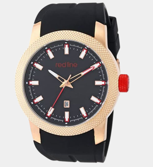 red line Gauge Analog Display Japanese Quartz Rannekello Miehet Musta